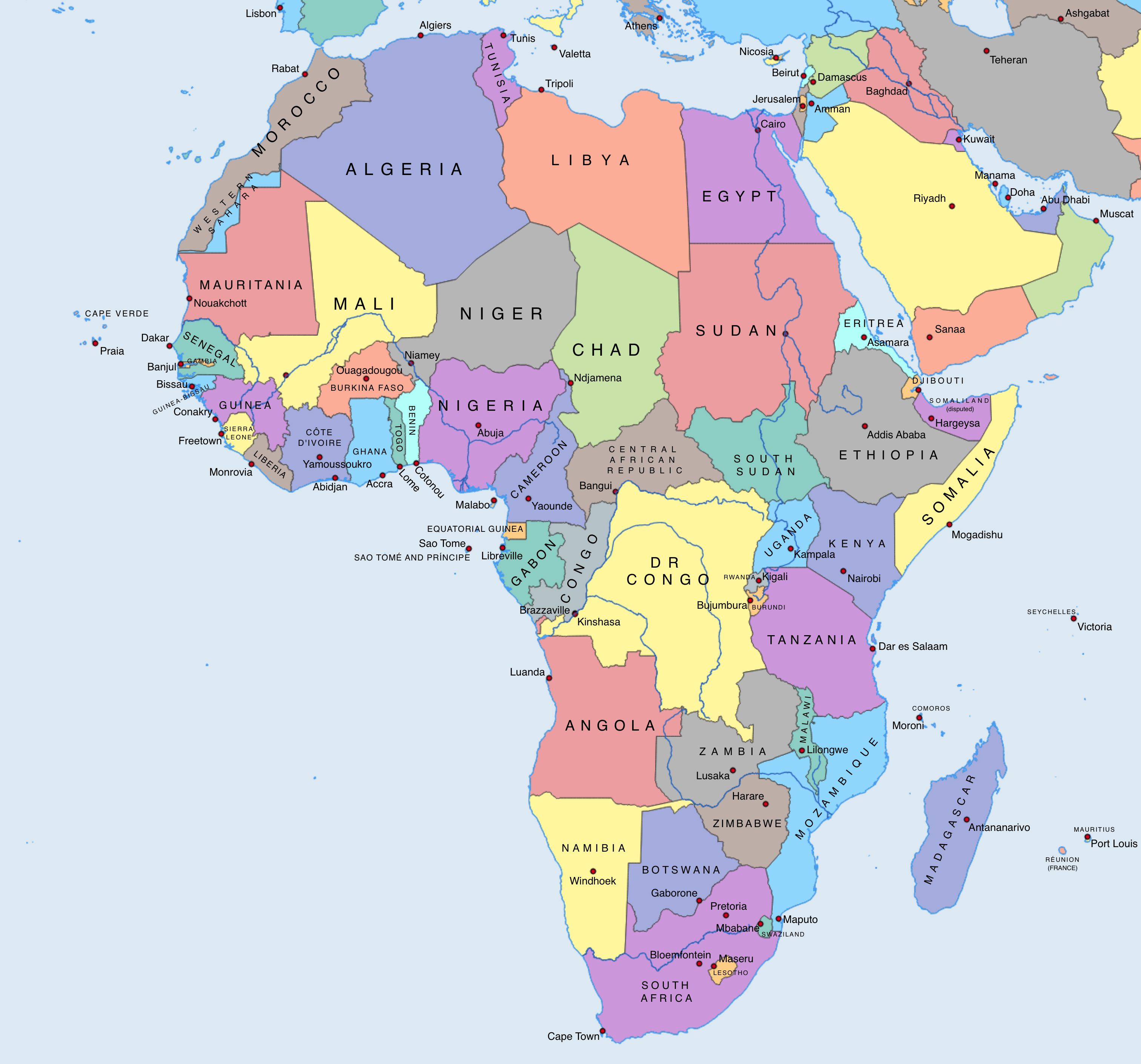 map of countries in africa