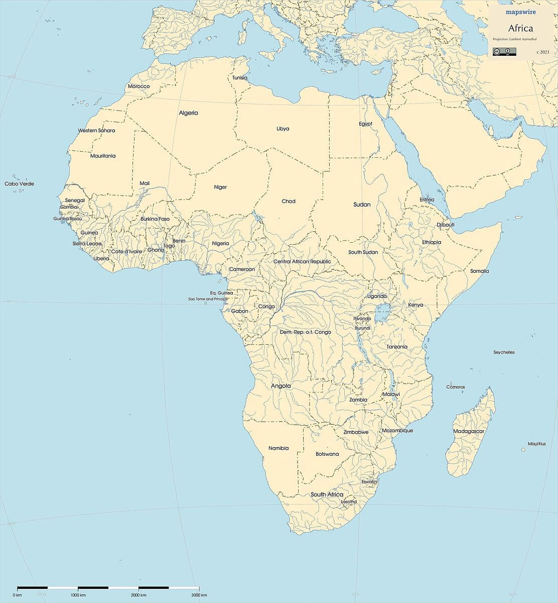 Continent Af Plain Map Africa Lambert Az Hemi 265 