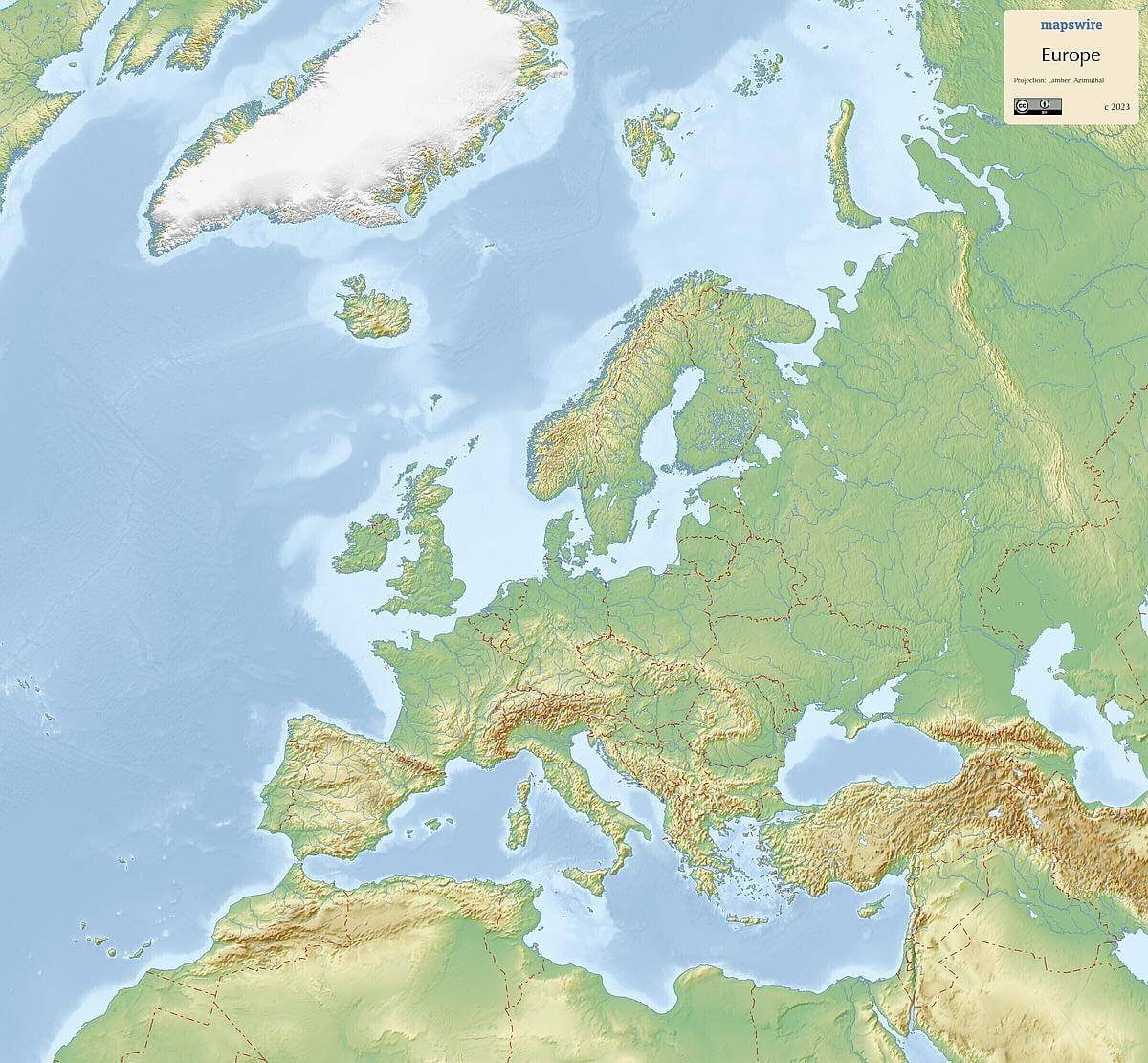 blank physical map of europe with rivers and mountains