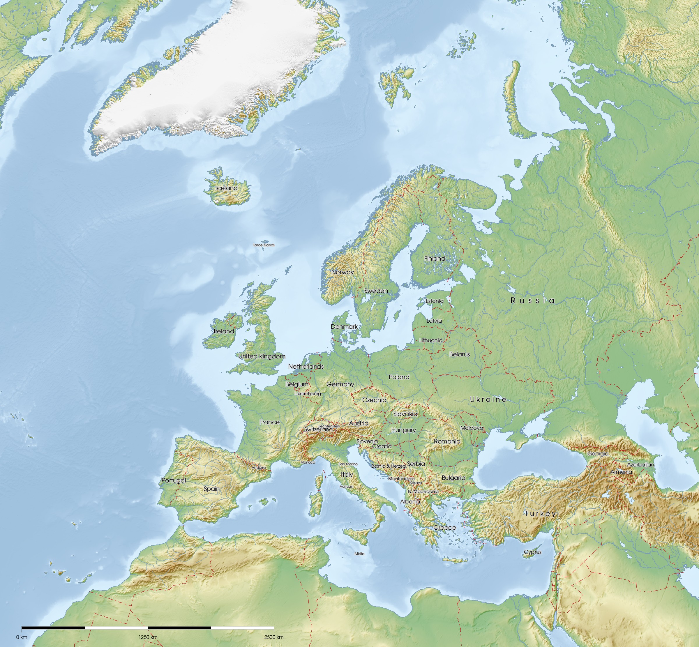 blank physical map of europe rivers