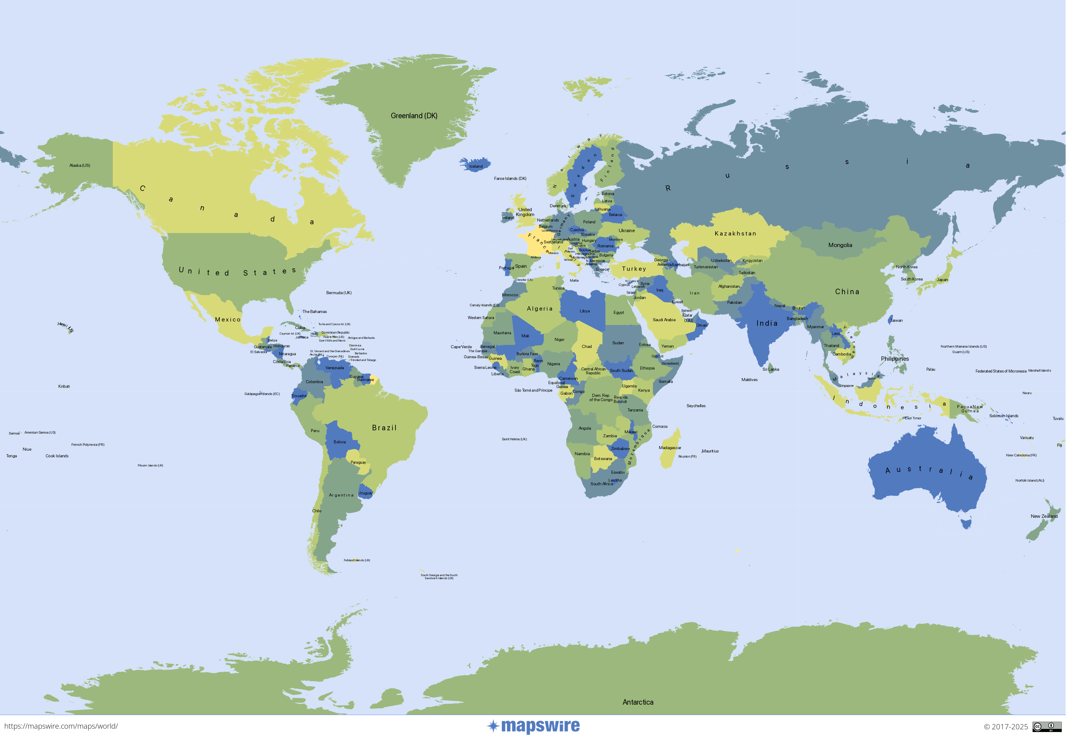 A political map of of the World (Projection: Miller)